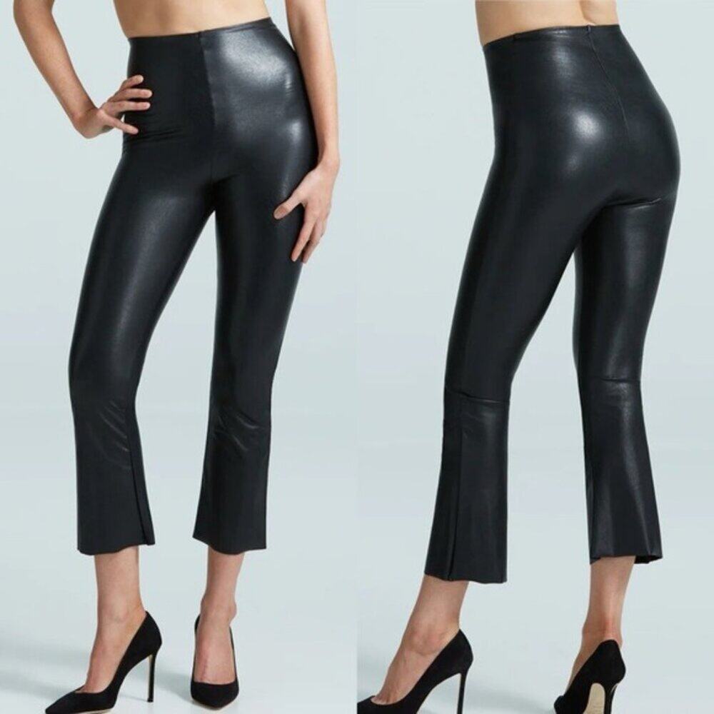 Commando Faux Leather Crop Flare Pants M Black High Rise Bootcut Legging EUC